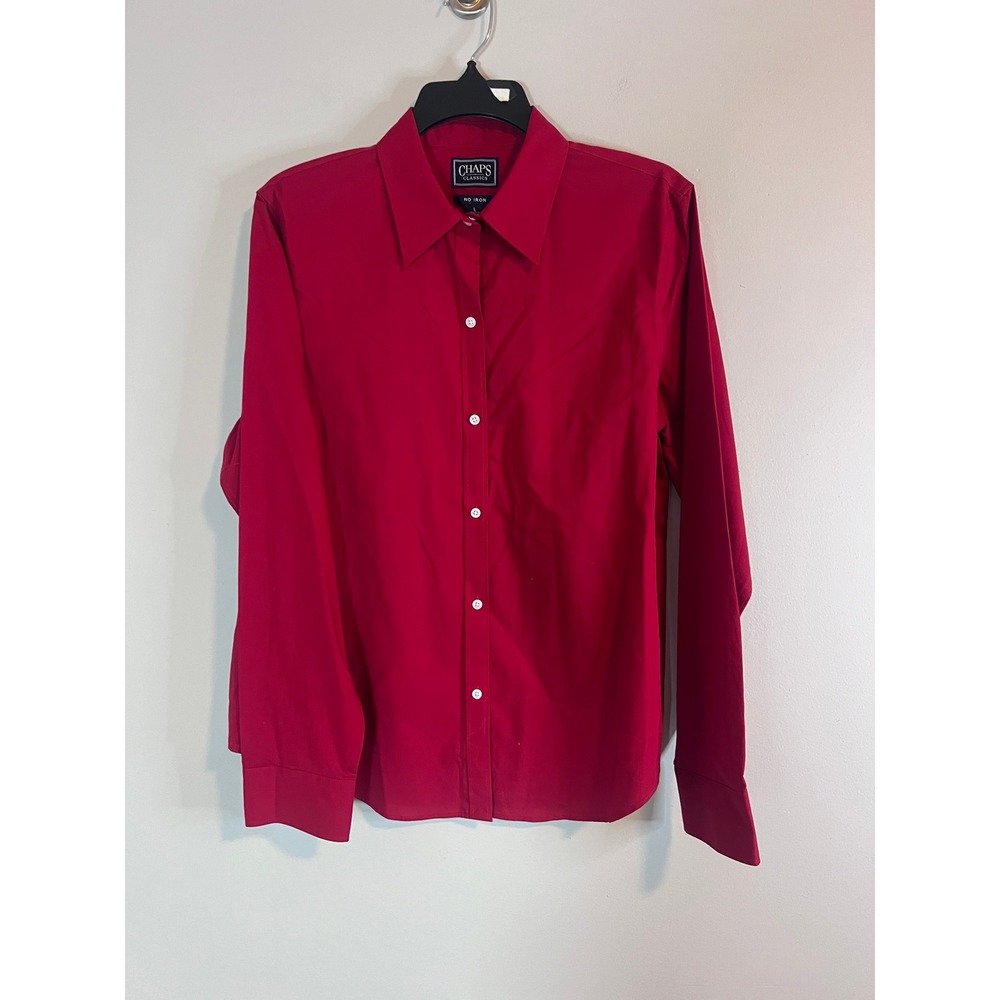 Chaps Classics Womens Red No Iron 100% Cotton Button Down Shirt Large